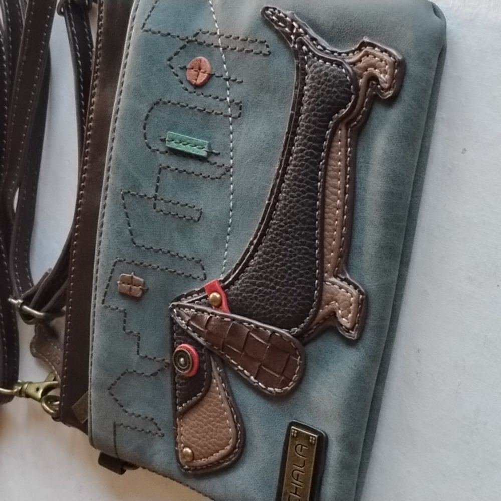 CHALA Weiner Dog Mini Indigo Crossbody Purse Dachshund Puppy Doxie Faux Leather - Picture 2 of 7